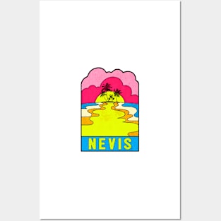 Nevis Groovy Sunset 70's Hippie Hippy Vintage Saint Kitts Posters and Art